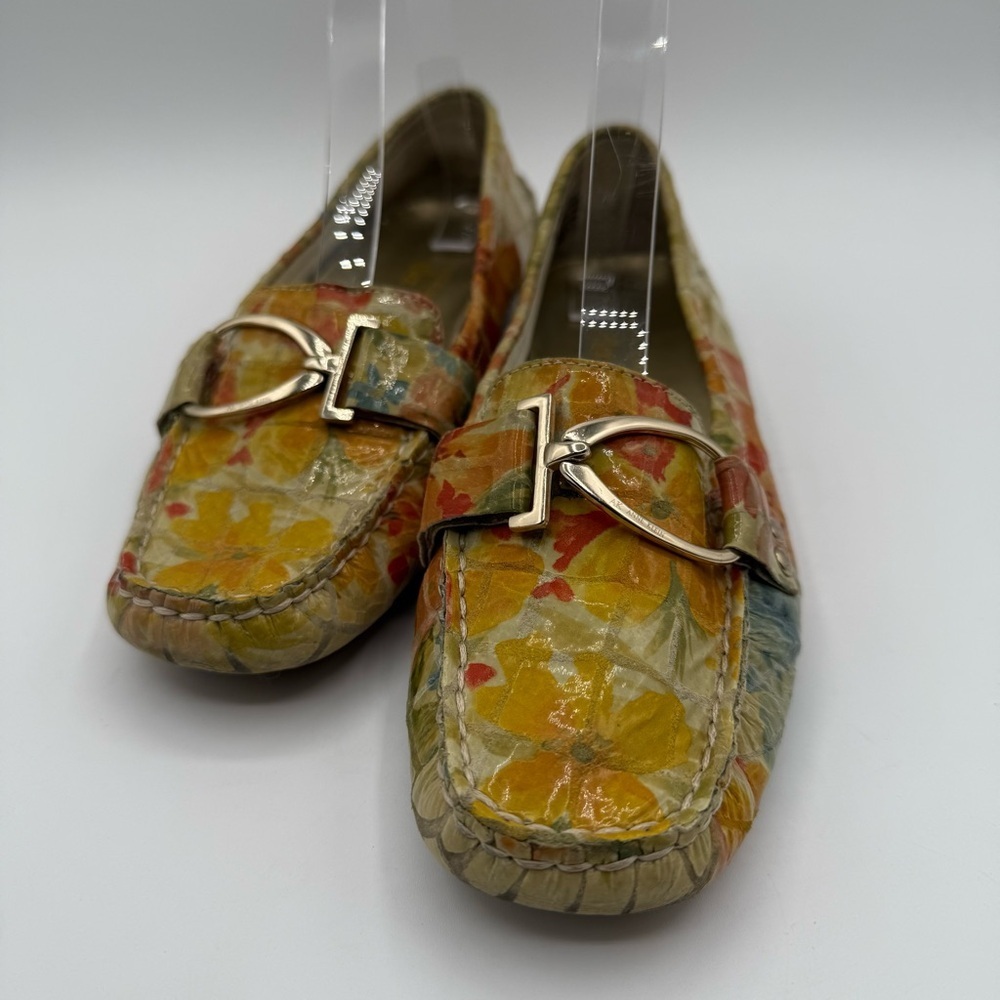 Anne Klein iFlex Floral Pattern Flats Loafer Shoes SZ 6.5 M Silver Buckle